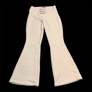 Prioritat Cream Flared Pants with Lace-Up Detail